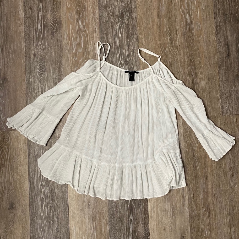 Forever 21 White Cold-Shoulder Peasant Blouse